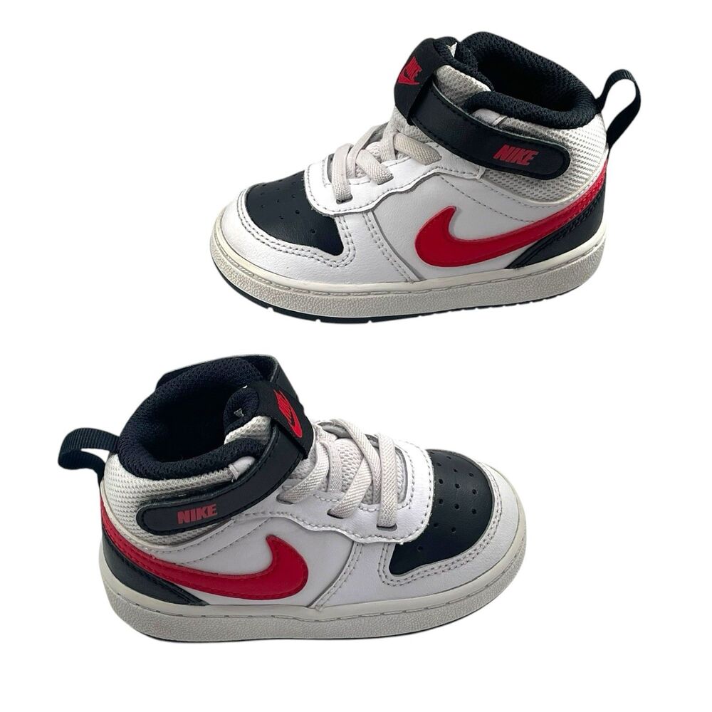 Nike Court Borough Mid 2 White Red Black Toddler 6C Baby Shoes